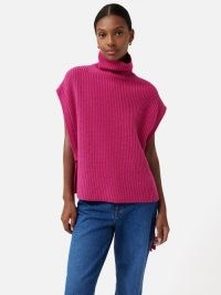 JIGSAW Merino Rib Side Tie Tabard in Pink – women’s high neck tabards- womens relaxed fit knitted pullover – luxe knitwear