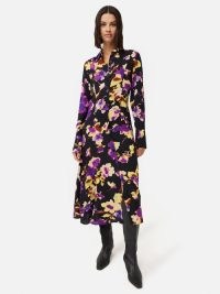 JIGSAW Haze Floral Crepe Dress in Purple – collared shirt style dresses with asymmetric button closure