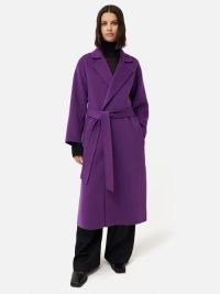 JIGSAW Long Double Faced Wrap Coat in Purple – women’s luxe tie waist winter coats