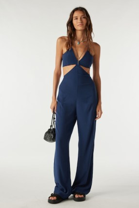 ba&sh mepita JUMPSUIT in Blue | strappy cut out plunge front jumpsuits