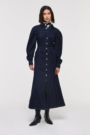 ALIGNE KIERFER DENIM DRESS in Indigo | navy blue organic cotton shirt dresses - flipped
