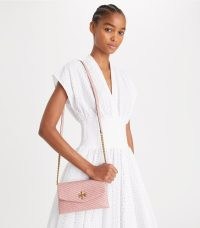 Tory Burch KIRA MOTO QUILT CHAIN WALLET in PINK MAGNOLIA ~ small quilted shoulder bags ~ women’s luxe wallets ~ designer crossbody