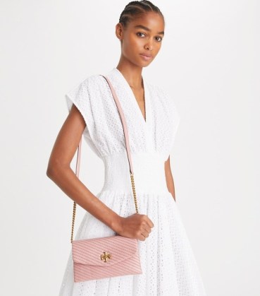 Tory Burch KIRA MOTO QUILT CHAIN WALLET in PINK MAGNOLIA ~ small quilted shoulder bags ~ women’s luxe wallets ~ designer crossbody