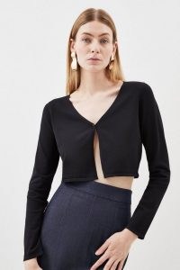 Karen Millen Knit Button Cardigan in Black | cropped cardigans | chic knits