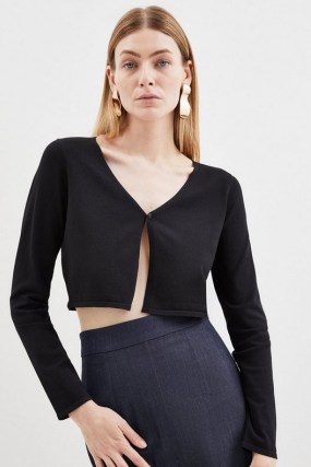 Karen Millen Knit Button Cardigan in Black | cropped cardigans | chic knits - flipped