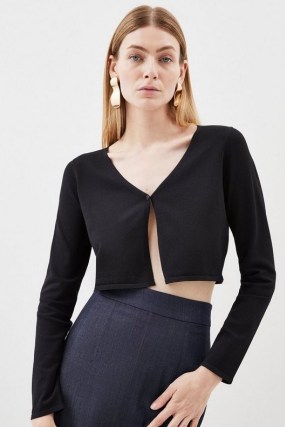 Karen Millen Knit Button Cardigan in Black | cropped cardigans | chic knits