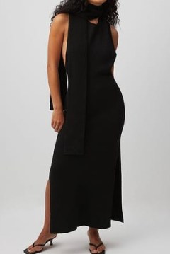 Josefine HJ x NA-KD Knitted Maxi Scarf Dress in Black | women’s knitwear fashion | halterneck winter dresses - flipped