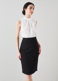 L.K. Bennett Lara Black Recycled Cotton Italian Tweed Skirt | textured pencil skirts