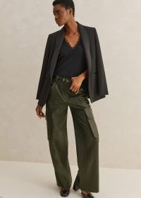 ME and EM Leather Combat Trouser in Khaki ~ women’s dark green pocket detail trousers ~ luxe clothing