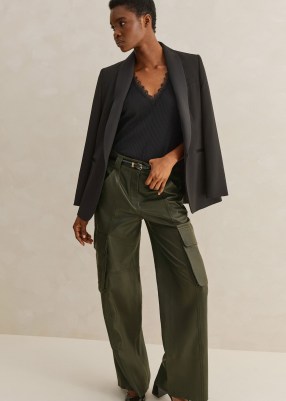 ME and EM Leather Combat Trouser in Khaki ~ women’s dark green pocket detail trousers ~ luxe clothing