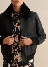 Me and Em Leather 2-In-1 Relaxed Bomber Jacket in Black | women’s luxe zip up jackets
