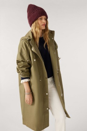 ba&sh tylan LONG COAT in Green | women’s oversized hooded trench coats