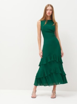 Reformation Magnus Dress in Emerald ~ green sleeveless ruffle hem dresses ~ ruffled occasion clothes - flipped