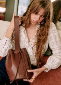 Sezane MARCEL BUCKET BAG in Smooth Chocolate ~ brown leather shoulder bags
