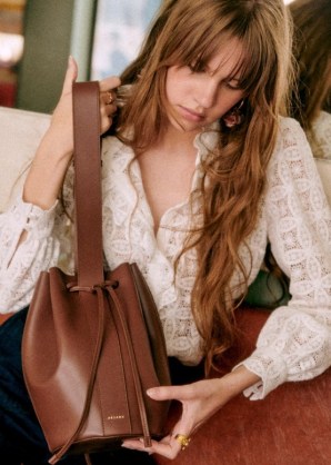 Sezane MARCEL BUCKET BAG in Smooth Chocolate ~ brown leather shoulder bags