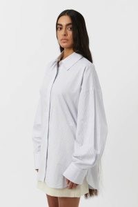 CAMILLA AND MARC Mathilde Stripe Cotton Shirt in White and Blue Stripe – women’s striped relaxed oversized fit curved hem shirts #2