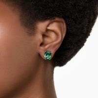 SWAROVSKI Matrix stud earrings in Rectangular cut, Green, Gold-tone plated – rectangle shaped zirconia studs