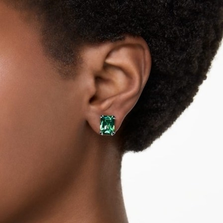 SWAROVSKI Matrix stud earrings in Rectangular cut, Green, Gold-tone plated – rectangle shaped zirconia studs
