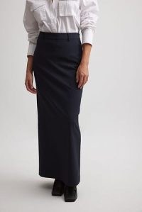 NA-KD Maxi Belt Loop Detail Skirt in Blue | navy straight fit maxi skirts