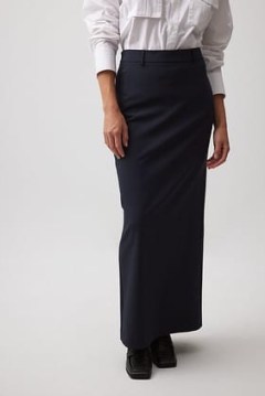 NA-KD Maxi Belt Loop Detail Skirt in Blue | navy straight fit maxi skirts - flipped