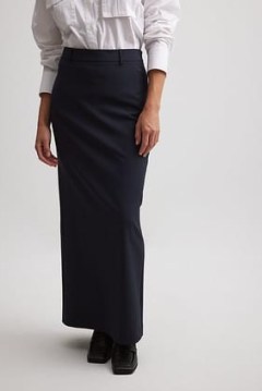 NA-KD Maxi Belt Loop Detail Skirt in Blue | navy straight fit maxi skirts