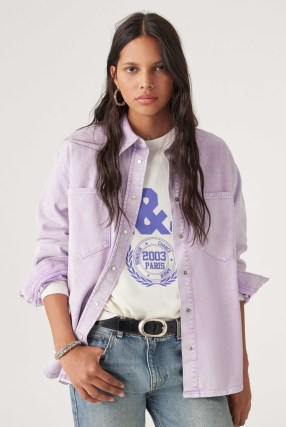 ba&sh imenty MENSWEAR INSPIRED SHIRT in PURPLE ~ women’s relaxed fit curved hem shirts ~ womens lilac overshirt ~ organic cotton overshirts