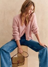 Sezane MIA CARDIGAN in Powder ~ luxe fluffy oversized cardigans ~ RWS certified wool and mohair blend knitwear ~ pale pink luxury knits