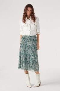 ba&sh voly MIDI SKIRT in Green | floaty tiered sheer overlay skirts