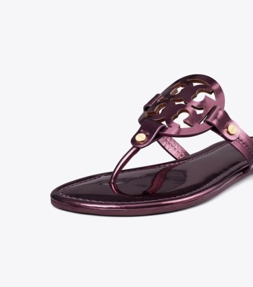 TORY BURCH MILLER METALLIC SANDAL in Merlot ~ women’s toe post flats ~ luxury flat sandals - flipped