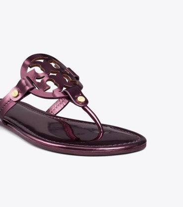 TORY BURCH MILLER METALLIC SANDAL in Merlot ~ women’s toe post flats ~ luxury flat sandals