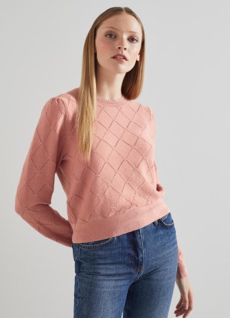 L.K. BENNETT Molli Pink Metallic Cotton And Sustainably Sourced Merino Jumper / women’s sparkle jumpers - flipped