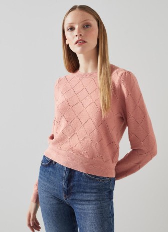L.K. BENNETT Molli Pink Metallic Cotton And Sustainably Sourced Merino Jumper / women’s sparkle jumpers