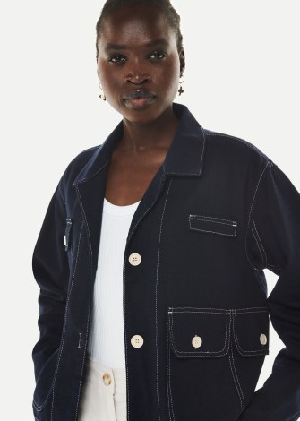 WHISTLES CASSIE CARGO POCKET JACKET in Navy – women’s dark blue collared utility jackets – utilitarian clothing