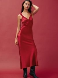 Reformation Neola Silk Dress in Sangre – silky red slip dresses