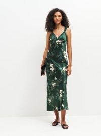 Reformation Neola Silk Dress in Portia / green floral slip dresses / silky evening occasion clothing