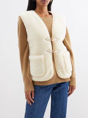 A.P.C. Jules faux shearling gilet in cream / fluffy textured fake fur gilets / women’s autumn sleeveless jackets / casual luxe outerwear - flipped