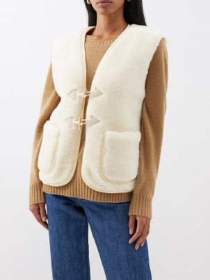 A.P.C. Jules faux shearling gilet in cream / fluffy textured fake fur gilets / women’s autumn sleeveless jackets / casual luxe outerwear
