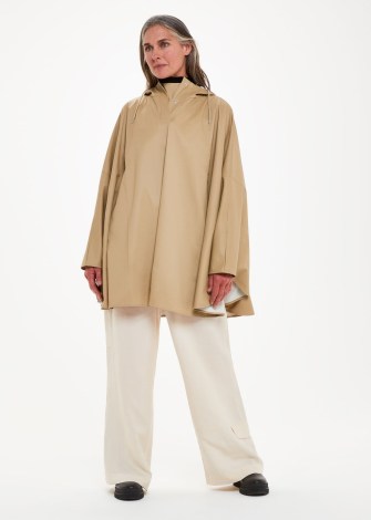 WHISTLES RAINS CAPE in NEUTRAL ~ women’s waterproof poncho ~ chic autumn ponchos ~ hooded trapeze style capes - flipped