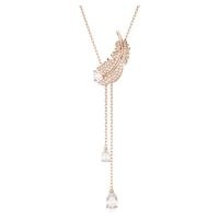 SWAROVSKI Nice Y pendant Feather, White, Rose gold-tone plated – crystal and zirconia double drop necklace