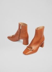 L.K. BENNETT Novella Tan Leather Gold Bar Ankle Boots – luxe light brown autumm boots – chic neutral footwear