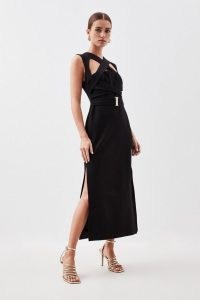 Karen Millen Petite Ponte Cut Out Jersey Midi Dress in Black | sleeveless cutout party dresses