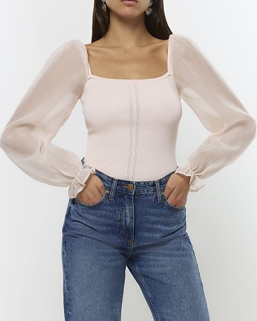 RIVER ISLAND PINK ORGANZA SLEEVE BLOUSE ~ sheer sleeved blouses - flipped