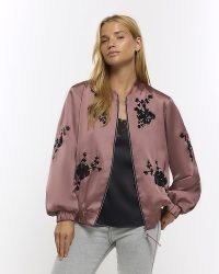 RIVER ISLAND PINK SATIN EMBELLISHED BOMBER JACKET /casual luxe style zip up jackets