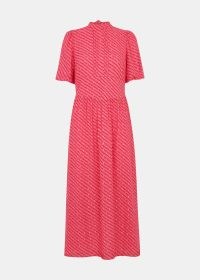 WHISTLES DIAGONAL LEAF BLAIR DRESS Pink / Multi – women’s short puff sleeve open back metallic detail dresses