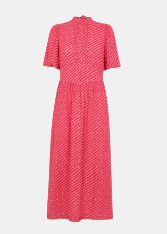 WHISTLES DIAGONAL LEAF BLAIR DRESS Pink / Multi – women’s short puff sleeve open back metallic detail dresses - flipped