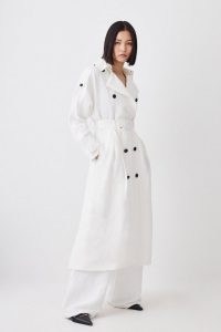 Karen Millen Polished Linen Rounded Sleeve Trench Coat in Ivory | women’s luxe autumn coats