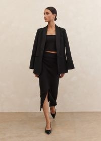ME and EM Ponte Split Front Column Midi Skirt in Black ~ chic wardrobe essentials ~ slit hem pencil skirts