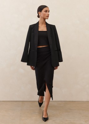 ME and EM Ponte Split Front Column Midi Skirt in Black ~ chic wardrobe essentials ~ slit hem pencil skirts - flipped