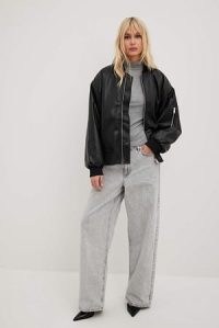NA-KD Pu Bomber Jacket in Black | women’s faux leather oversized zip up jackets