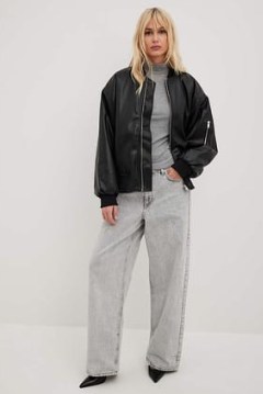 NA-KD Pu Bomber Jacket in Black | women’s faux leather oversized zip up jackets